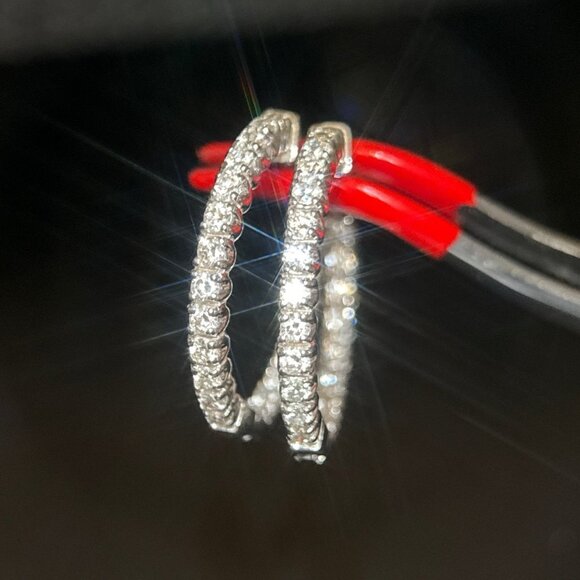 14K Gold Inside Out Diamond Reeds Hoops Earrings - Picture 7 of 10